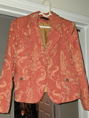 Ninety Coral and Cream Jacquard Blazer
